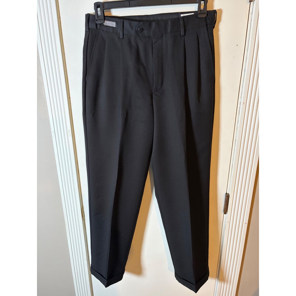 Savane Comfort Plus Mens Black Pleated Cuffed Dress Pants Trousers